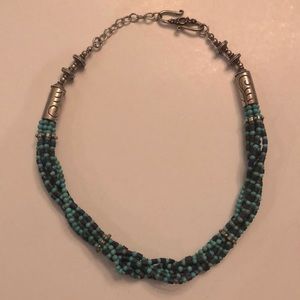 Turquoise and lapis 7 strand twisted choker